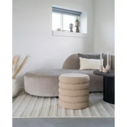 Poef Grijs - Ø44x44cm - Ronde Poef - Poef Brooklyn