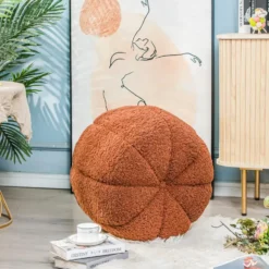 Poef met terracotta krullen en houten basis