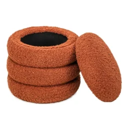 Poef met terracotta krullen en houten basis