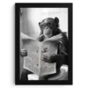 Poster met lijst 20x30 cm Aap - WC - Krant - Zwart wit - Humor