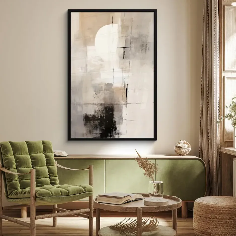 Poster met lijst 80x120 cm Abstract - Kunst - Grijs