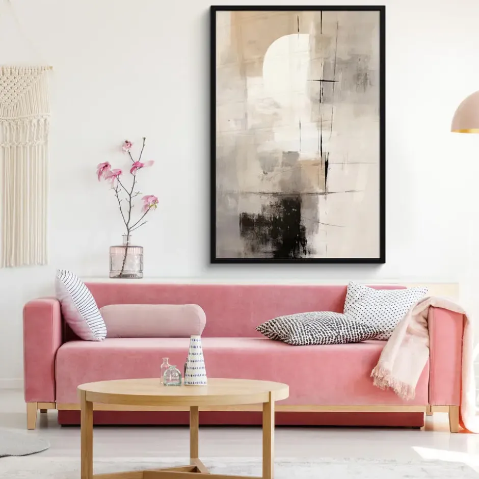 Poster met lijst 80x120 cm Abstract - Kunst - Grijs