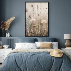 Poster met lijst 80x120 cm Bloemen - Roze - Modern - Beige