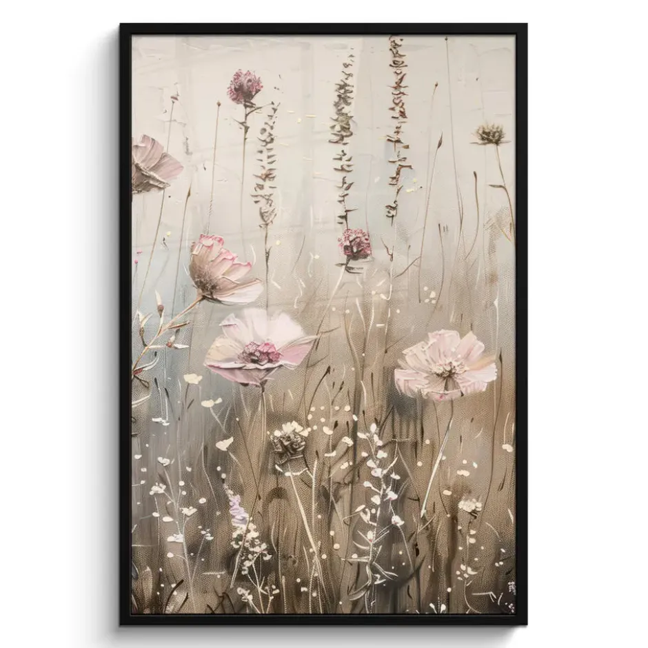 Poster met lijst 80x120 cm Bloemen - Roze - Modern - Beige