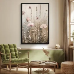 Poster met lijst 80x120 cm Bloemen - Roze - Modern - Beige