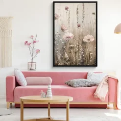 Poster met lijst 80x120 cm Bloemen - Roze - Modern - Beige