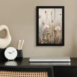 Poster met lijst 20x30 cm Bloemen - Roze - Modern - Beige