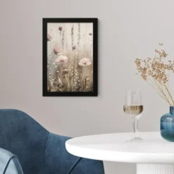 Poster met lijst 20x30 cm Bloemen - Roze - Modern - Beige