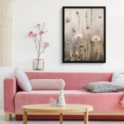 Poster met lijst 60x80 cm Bloemen - Roze - Modern - Beige