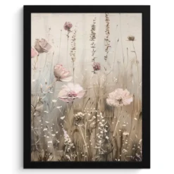 Poster met lijst 30x40 cm Bloemen - Roze - Modern - Beige
