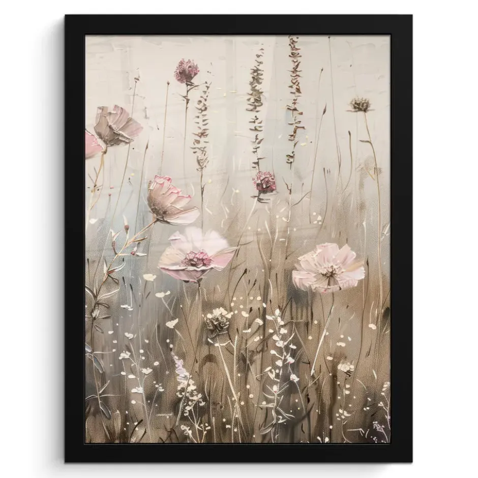 Poster met lijst 30x40 cm Bloemen - Roze - Modern - Beige
