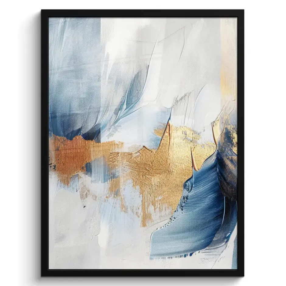 Poster met lijst 60x80 cm Goud - Blauw - Watercolor - Kunst - Modern