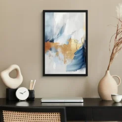 Poster met lijst 40x60 cm Goud - Blauw - Watercolor - Kunst - Modern
