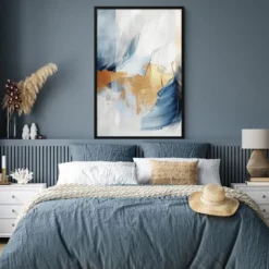Poster met lijst 80x120 cm Goud - Blauw - Watercolor - Kunst - Modern