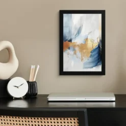Poster met lijst 20x30 cm Goud - Blauw - Watercolor - Kunst - Modern