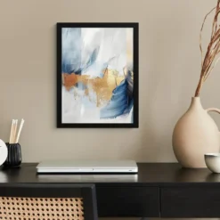Poster met lijst 30x40 cm Goud - Blauw - Watercolor - Kunst - Modern
