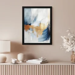 Poster met lijst 30x40 cm Goud - Blauw - Watercolor - Kunst - Modern