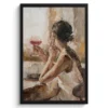 Poster met lijst 40x60 cm Olieverf - Vrouw - Wijn