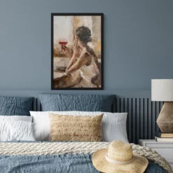 Poster met lijst 40x60 cm Olieverf - Vrouw - Wijn
