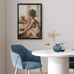 Poster met lijst 40x60 cm Olieverf - Vrouw - Wijn