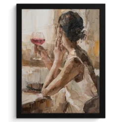 Poster met lijst 30x40 cm Olieverf - Vrouw - Wijn
