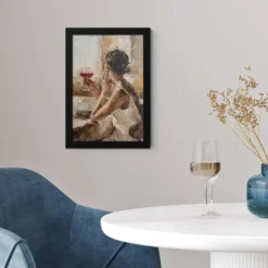 Poster met lijst 20x30 cm Olieverf - Vrouw - Wijn