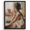Poster met lijst 60x80 cm Olieverf - Vrouw - Wijn