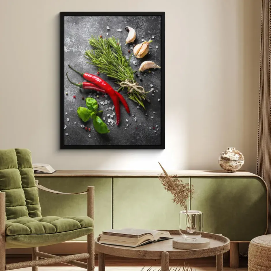 Poster met lijst 60x80 cm Peper - Kruiden - Specerijen - Beton