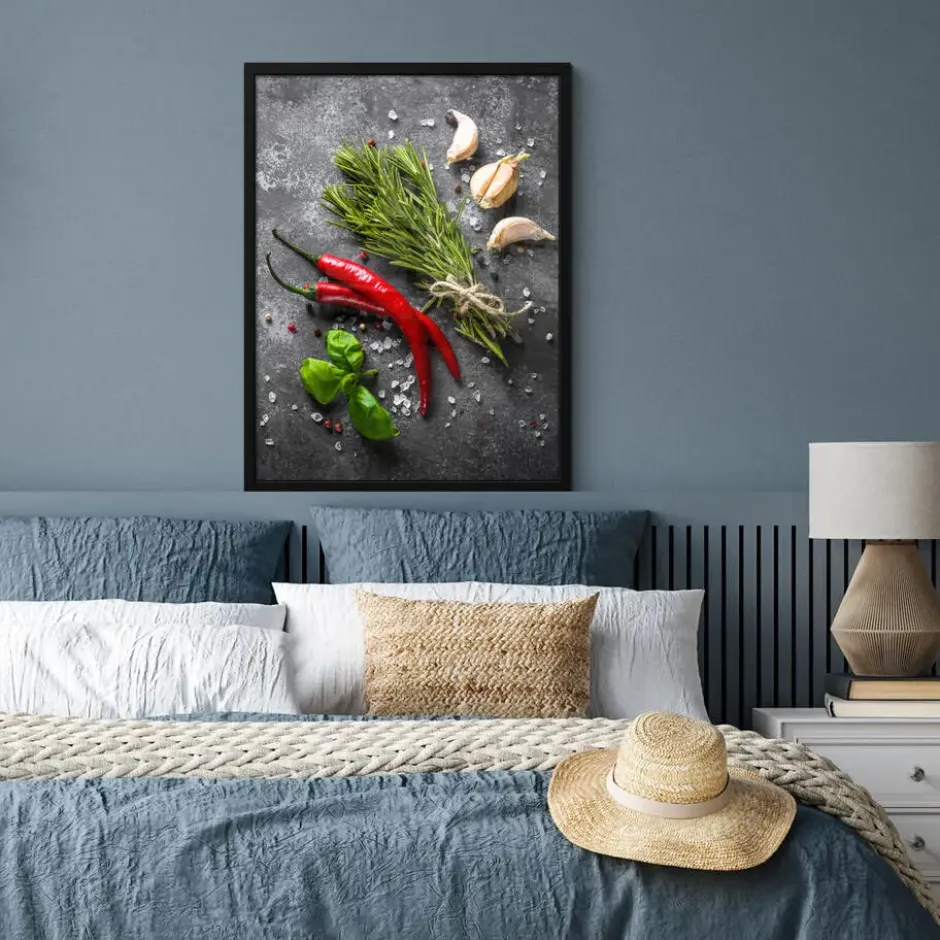 Poster met lijst 60x80 cm Peper - Kruiden - Specerijen - Beton