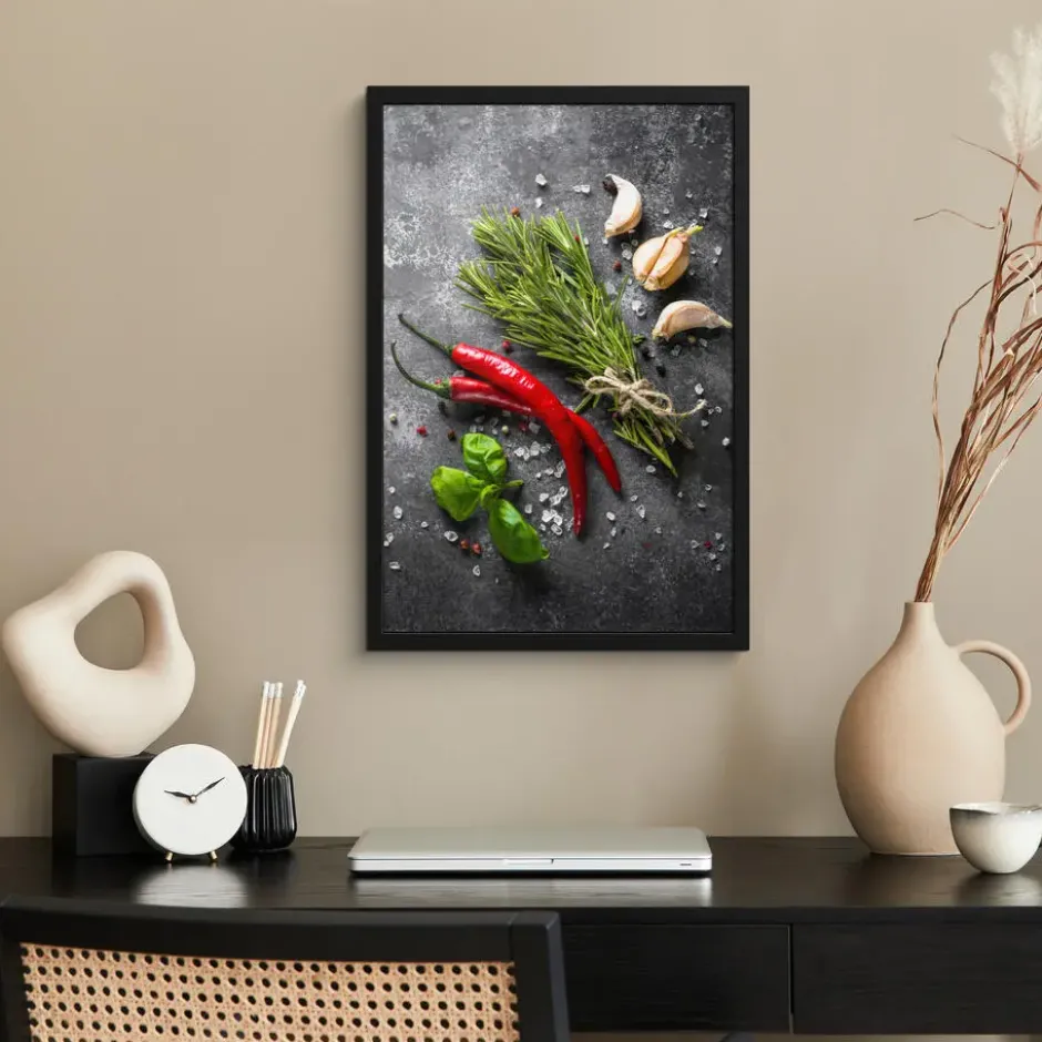 Poster met lijst 40x60 cm Peper - Kruiden - Specerijen - Beton