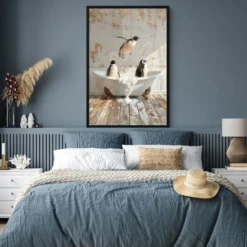 Poster met lijst 80x120 cm Vintage - Pinguïn - Badkuip - Schuim