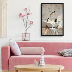 Poster met lijst 40x60 cm Vintage - Pinguïn - Badkuip - Schuim