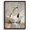 Poster met lijst 60x80 cm Vintage - Pinguïn - Badkuip - Schuim