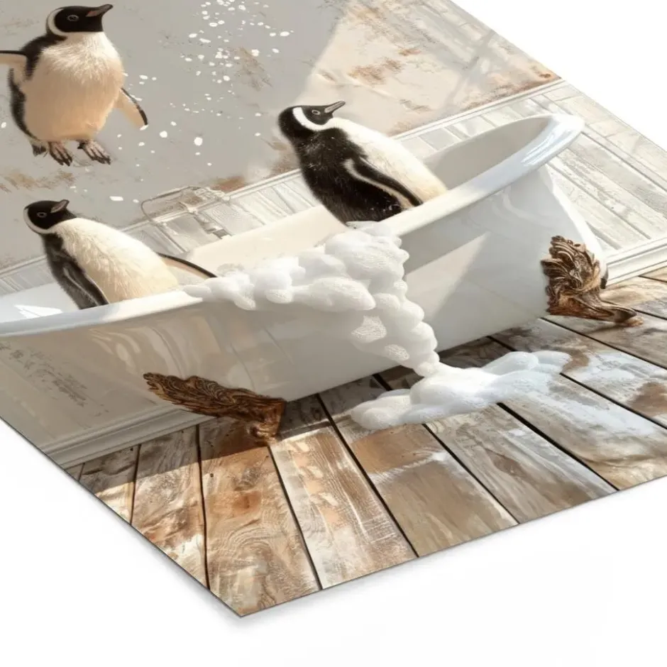 Poster met lijst 60x80 cm Vintage - Pinguïn - Badkuip - Schuim