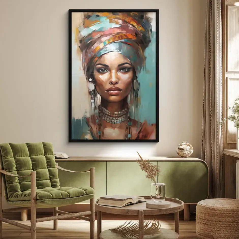 Poster met lijst 80x120 cm Vrouw - Kunst - Sieraden - Portret