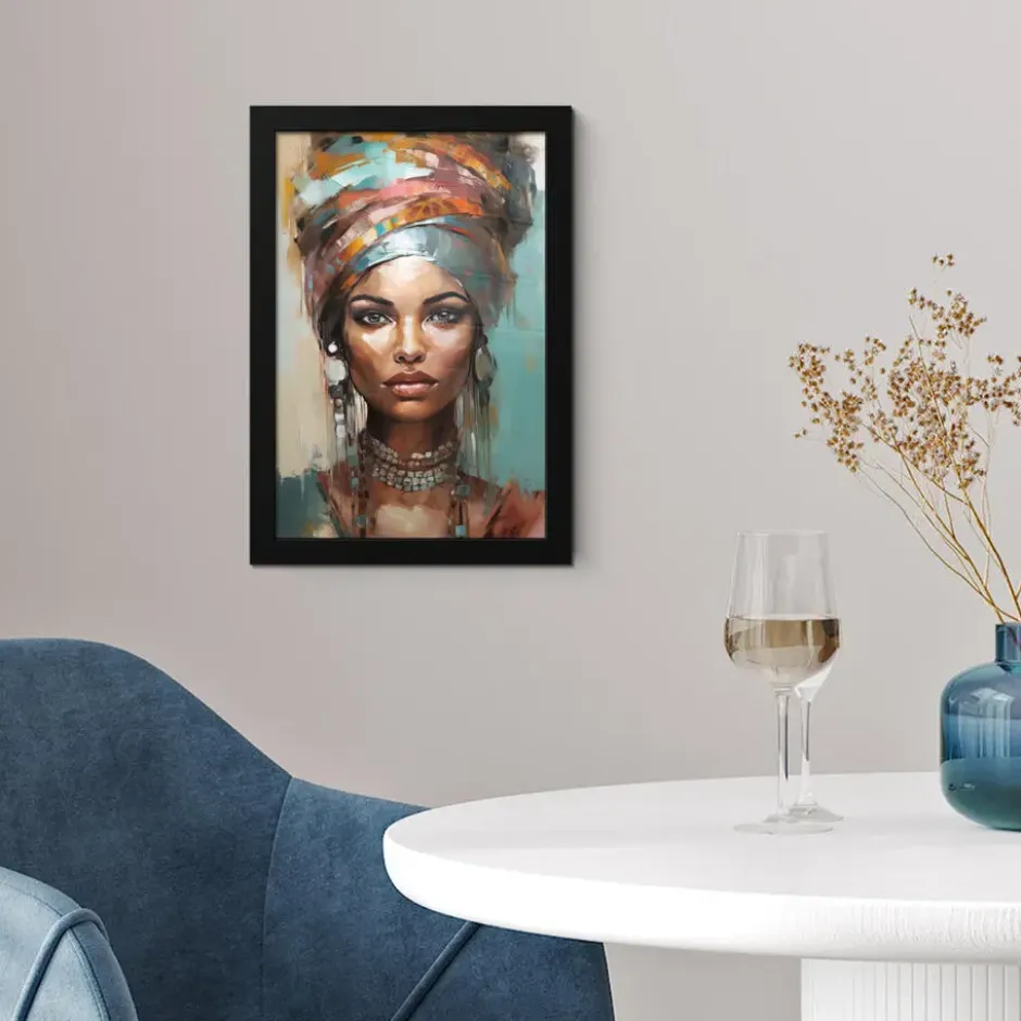 Poster met lijst 20x30 cm Vrouw - Kunst - Sieraden - Portret