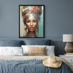 Poster met lijst 60x80 cm Vrouw - Kunst - Sieraden - Portret