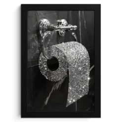 Poster met lijst 20x30 cm WC - Toilet papier - Zwart wit - Glitters