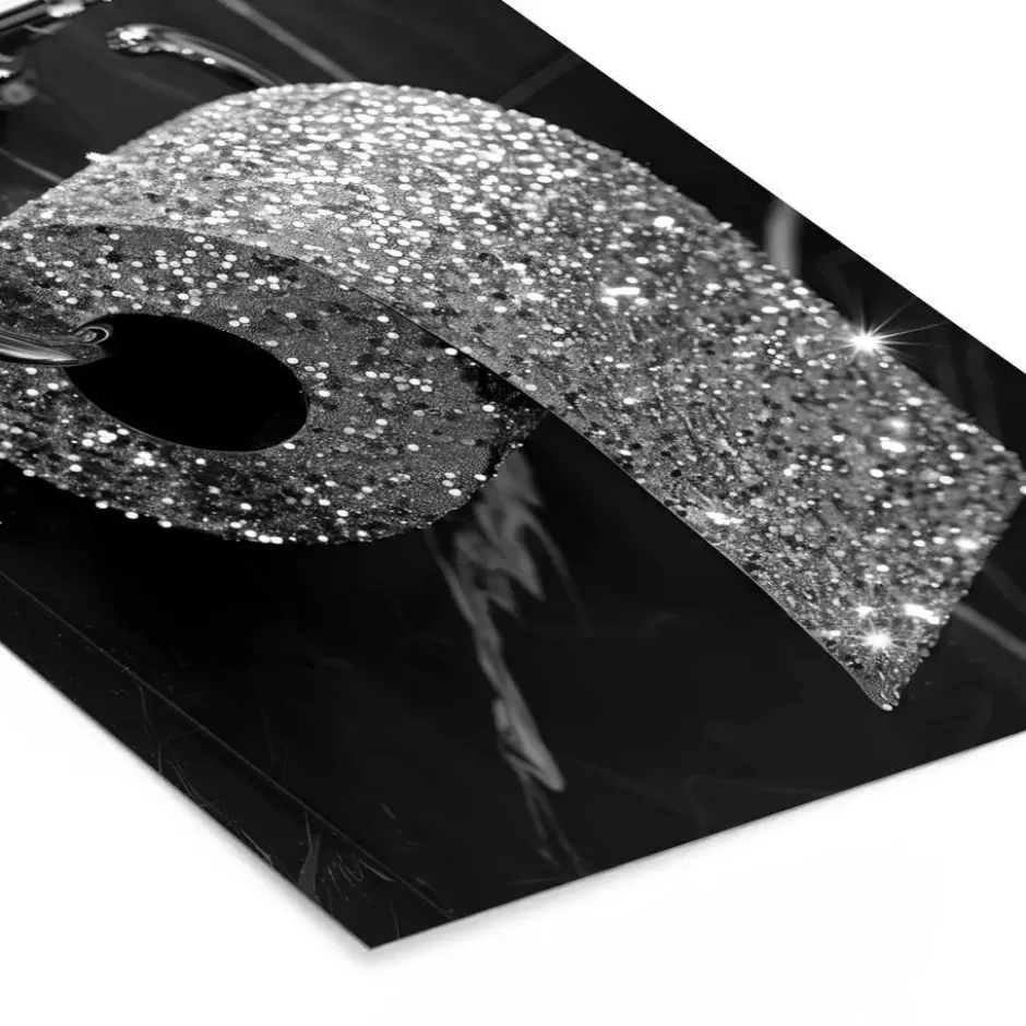 Poster met lijst 20x30 cm WC - Toilet papier - Zwart wit - Glitters
