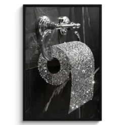 Poster met lijst 80x120 cm WC - Toilet papier - Zwart wit - Glitters