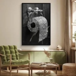 Poster met lijst 80x120 cm WC - Toilet papier - Zwart wit - Glitters