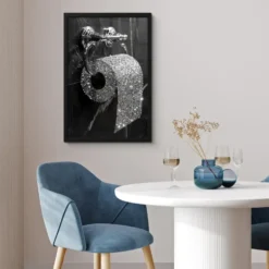 Poster met lijst 40x60 cm WC - Toilet papier - Zwart wit - Glitters