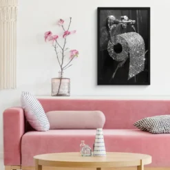Poster met lijst 40x60 cm WC - Toilet papier - Zwart wit - Glitters