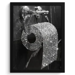 Poster met lijst 30x40 cm WC - Toilet papier - Zwart wit - Glitters