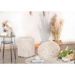 Pouf in beige stoffen Scandinavische stijl