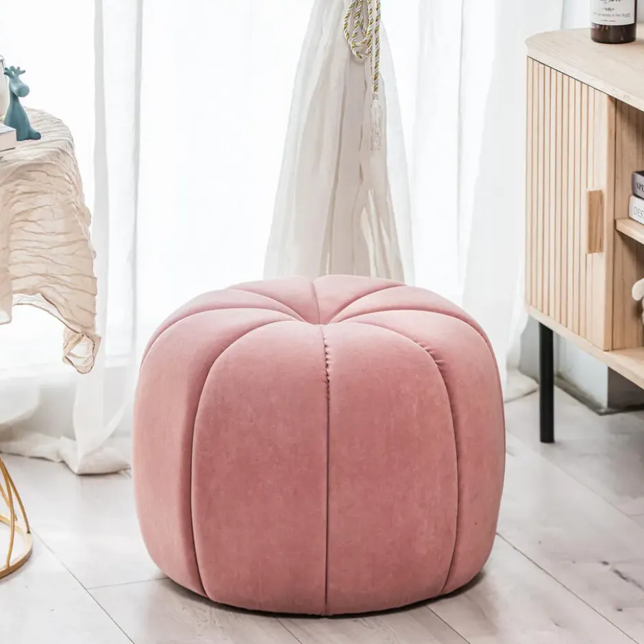 Pouf in roze fluweel met strepen