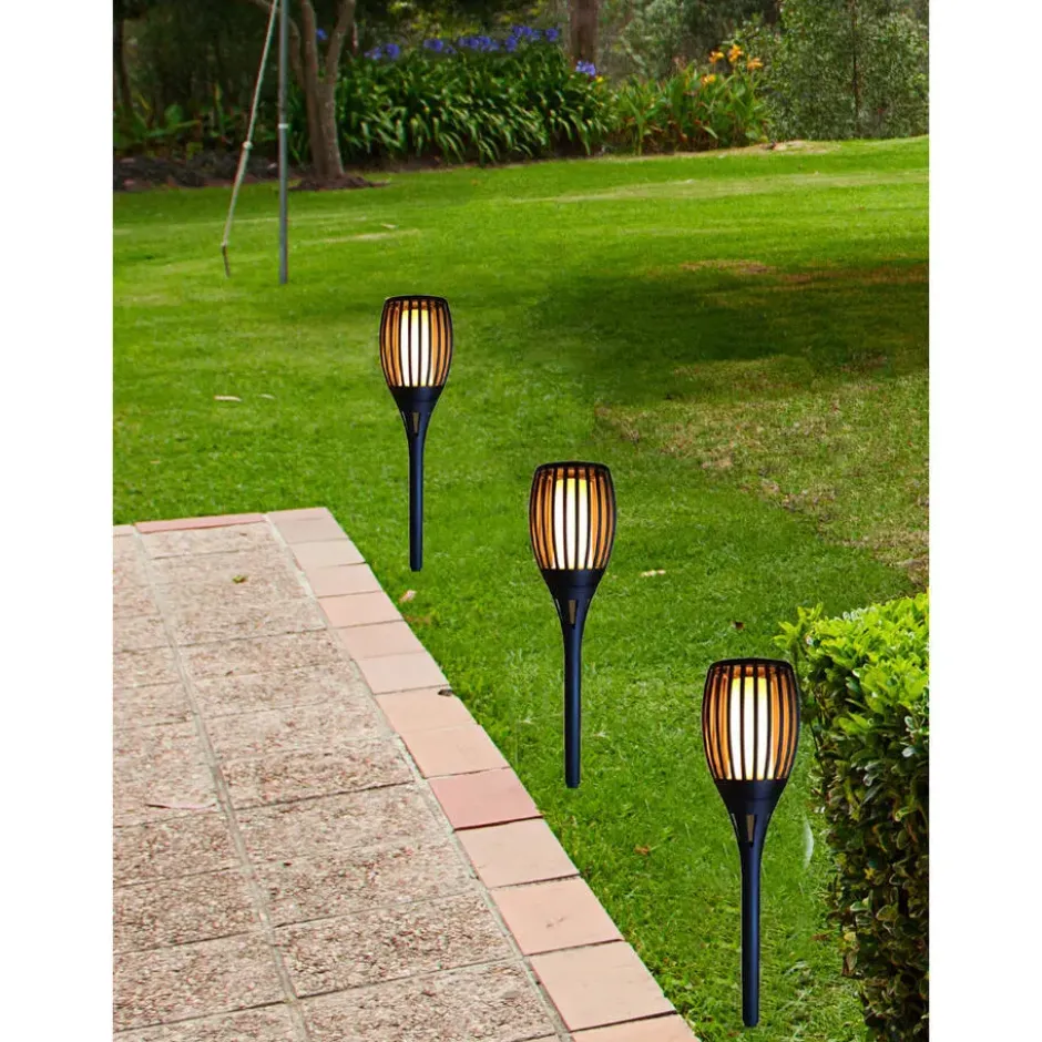 Prikspot - solar tuinverlichting - vlameffect - zwart - 78 cm