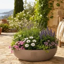 Pro Garden plantenpot schaal - kunststof - beige - D40 x H16 cm