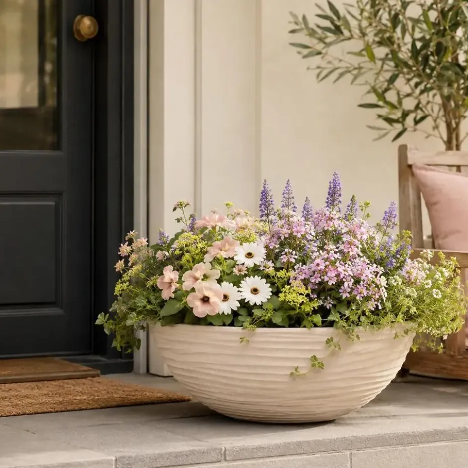Pro Garden plantenpot schaal - kunststof - beige - D51 cm