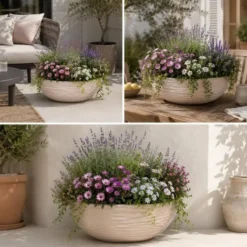 Pro Garden plantenpot schaal - kunststof - beige - D51 cm